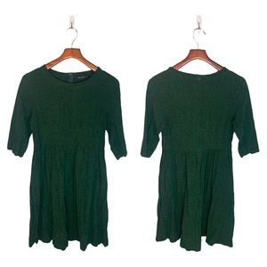 Roolee Linen Blend Textured Green Short Sleeve Dress M